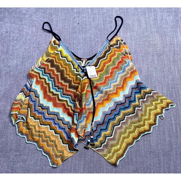 Free People Tops - Free People Knit Camisole Top Womens XS Multicolor Zig Zag Striped Crochet Trim